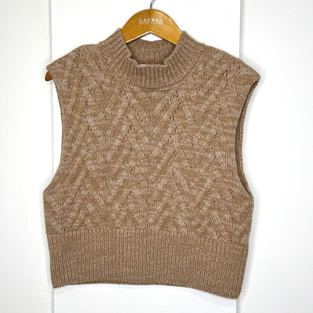 Gestuz ClarissaGZ‎ Waistcoat Size Medium Cableknit Sweater Vest Tan